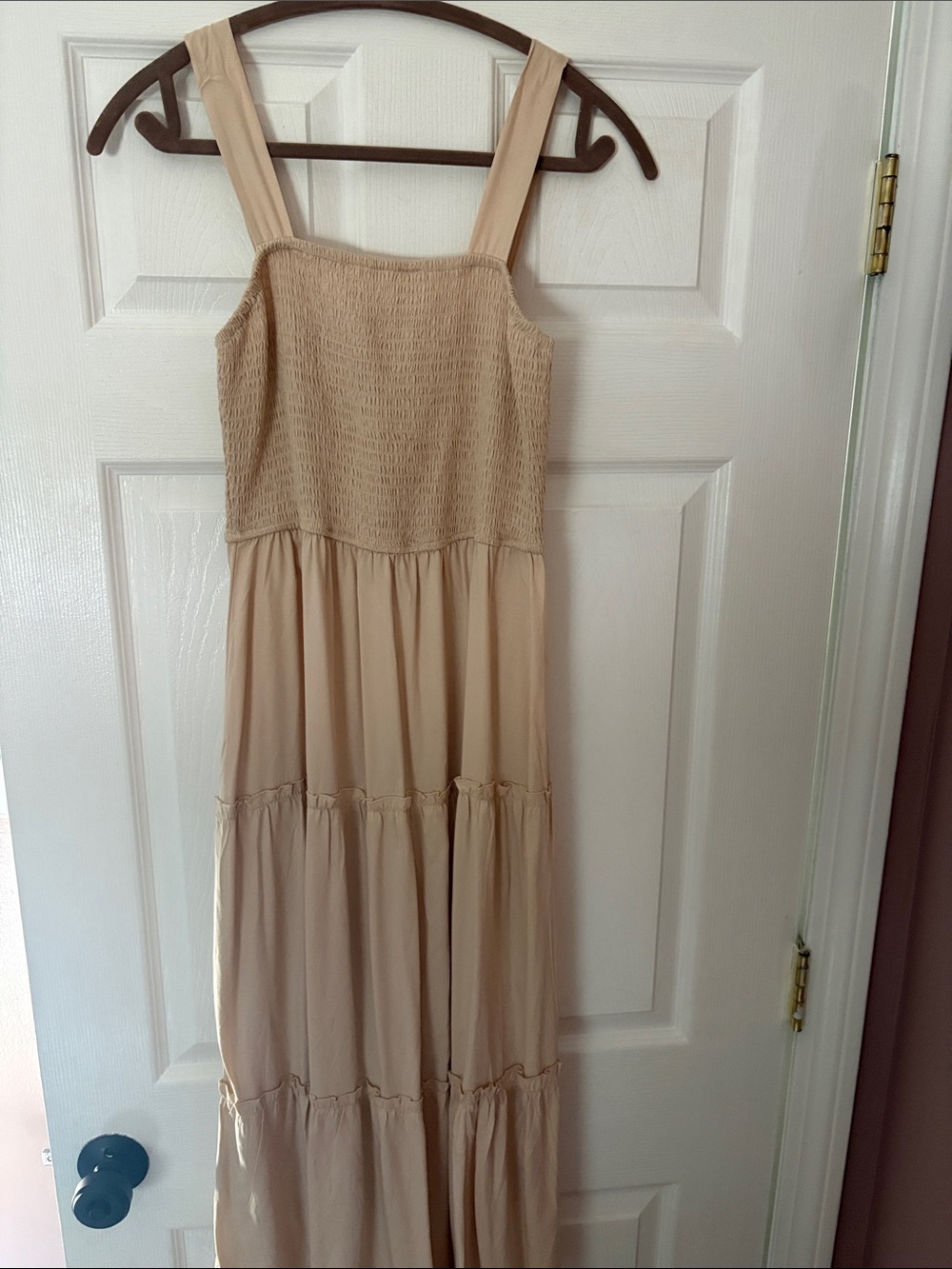SHEIN Beige Smocked Midi Dress with Wide Straps